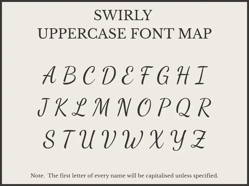 Swirly font capital letters A to Z
