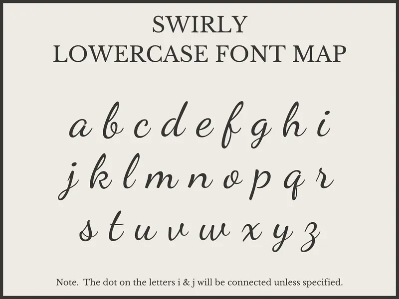Swirly font lowercase letters a to z