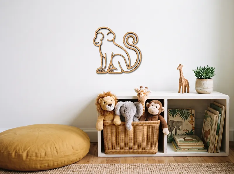 English Oak monkey wall art on a child's bedroom wall